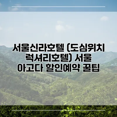 서울신라호텔 (도심위치 럭셔리호텔) 서울 아고다 할인예약 꿀팁