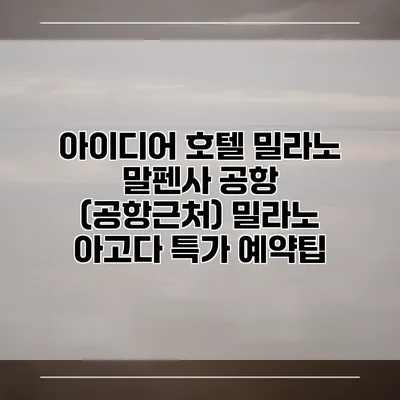 아이디어 호텔 밀라노 말펜사 공항 (공항근처) 밀라노 아고다 특가 예약팁