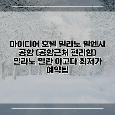 아이디어 호텔 밀라노 말펜사 공항 (공항근처 편리함) 밀라노 밀란 아고다 최저가 예약팁