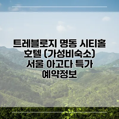 트레블로지 명동 시티홀 호텔 (가성비숙소) 서울 아고다 특가 예약정보