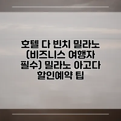 호텔 다 빈치 밀라노 (비즈니스 여행자 필수) 밀라노 아고다 할인예약 팁