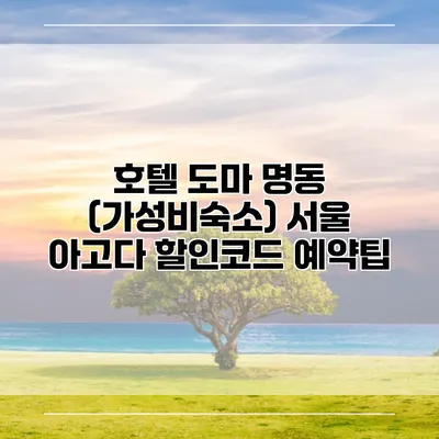 호텔 도마 명동 (가성비숙소) 서울 아고다 할인코드 예약팁